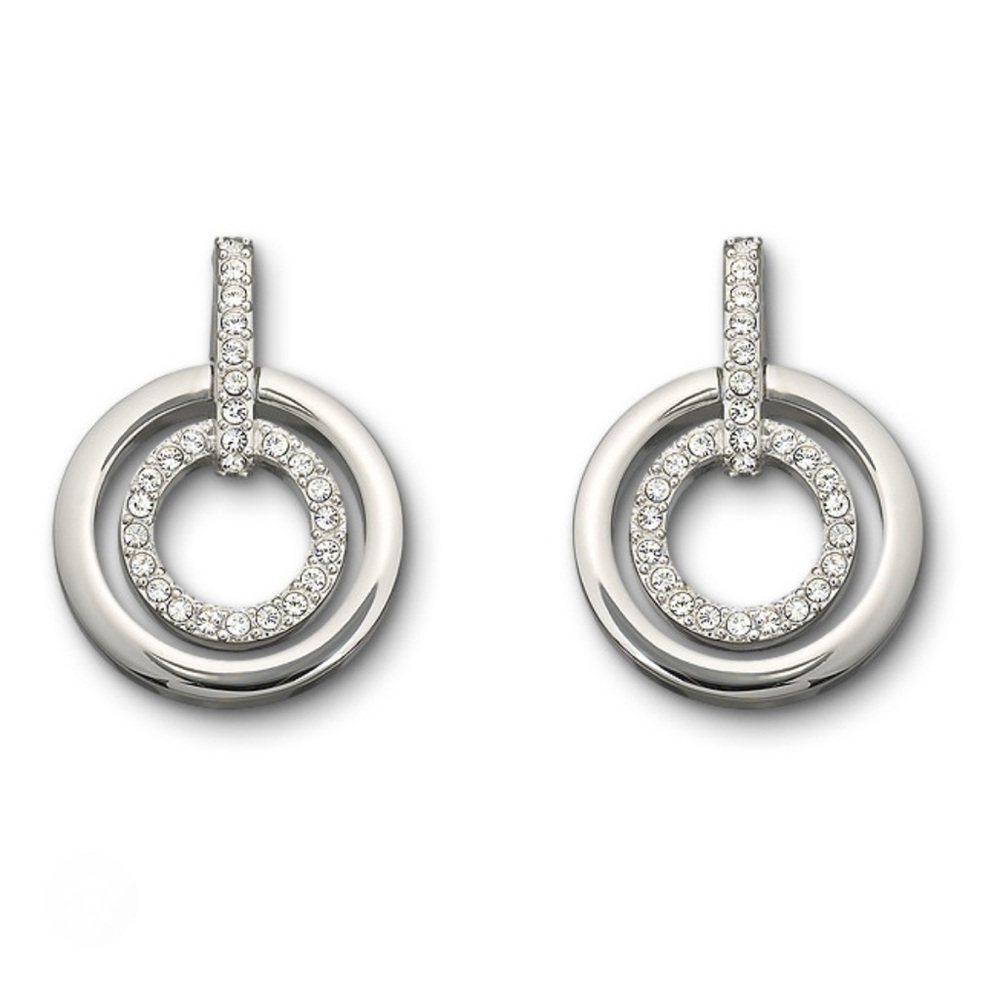 SWAROVSKI Circle Pierced Earrings 678224 Rhodium-Plated Pavé Crystal Dangle Stud